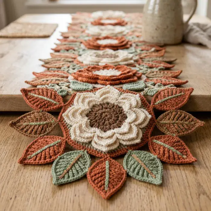 Ramitas a crochet con pequeñas bayas individuales en tonos de otoño